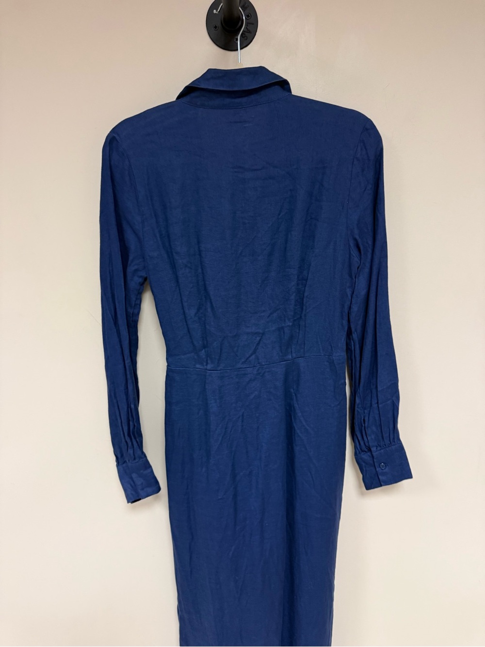 Magaschoni Navy Blue Long-Sleeve Wrap Shirt Dress size 8 medium Linen NEW - Picture 6 of 7